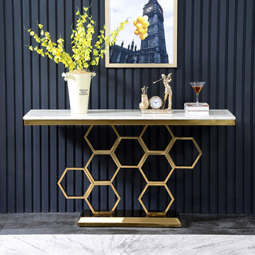 59" Contemporary Rectangular Black Marble Console Table Narrow Entryway Table